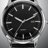 Minimalist Black Leather Strap and Black Dial Watch 40mm