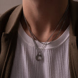 Men’s Zircon Pendant Necklace with Medium Chain