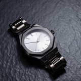 Minimalist Black Stainless Steel Men’s Watch with white dial 42mm