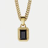 Gold Zircon Pendant Necklace with 2mm Stainless Steel Chain – Minimalist Design