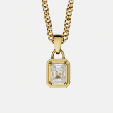 Gold Zircon Pendant Necklace with 2mm Minimalist Chain