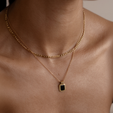 Chain Necklace for Women – Double Layer Chain with Black Onyx Pendant