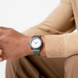 Minimalist Black Stainless Steel Men’s Watch with white dial 42mm