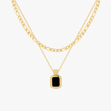 Chain Necklace for Women – Double Layer Chain with Black Onyx Pendant