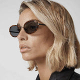 Women’s Oval Sunglasses with Tortoiseshell Frame and Smoke Lenses