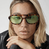 Women’s Aviator Sunglasses with Tortoiseshell Frame and Sage Lenses