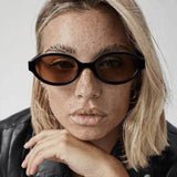 Women’s Oval Sunglasses with Black Frame and Brown Lenses