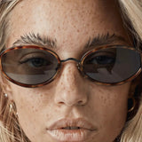 Women’s Oval Sunglasses with Tortoiseshell Frame and Smoke Lenses