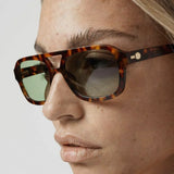 Women’s Aviator Sunglasses with Tortoiseshell Frame and Sage Lenses