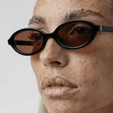 Women’s Oval Sunglasses with Black Frame and Brown Lenses