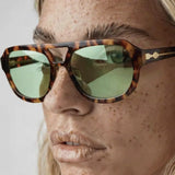Women’s Aviator Sunglasses with Tortoiseshell Frame and Sage Lenses