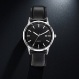 Minimalist Black Leather Strap and Black Dial Watch 40mm