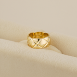 Women’s Thick Band Ring with Polished Criss-Cross Design