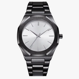 Minimalist Black Stainless Steel Men’s Watch with white dial 42mm