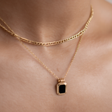 Chain Necklace for Women – Double Layer Chain with Black Onyx Pendant