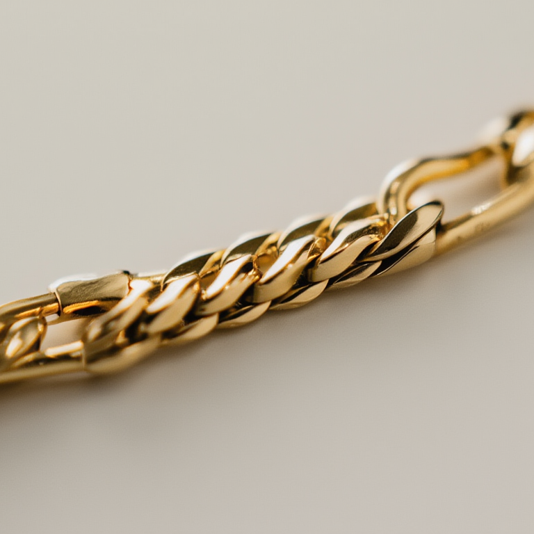 Gold chain on a light gray background